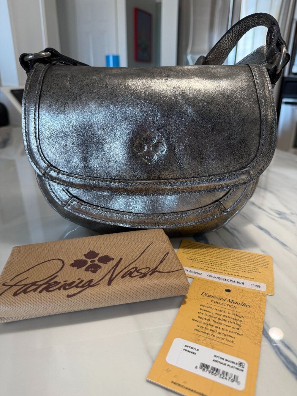NWT Patricia Nash Ryton Double Flap Crossbody - Antique Platinum